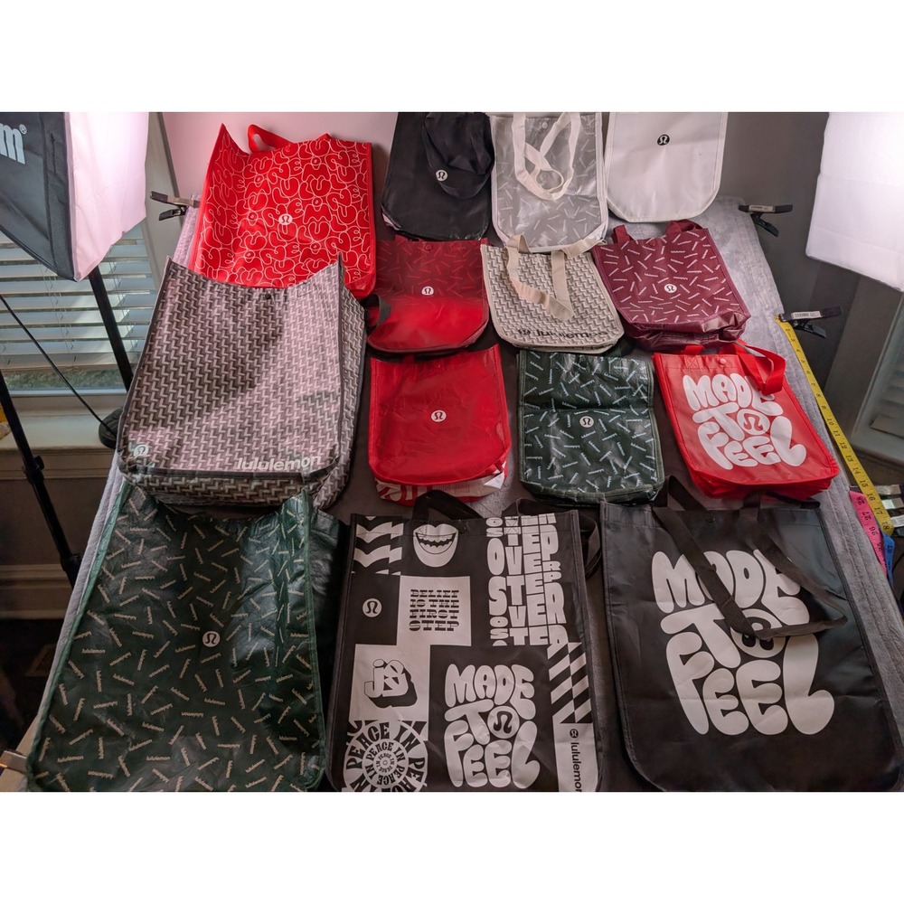 Lululemon Reusable Shopping Tote Bag Lot of 13 Various Sizes Colors Designs